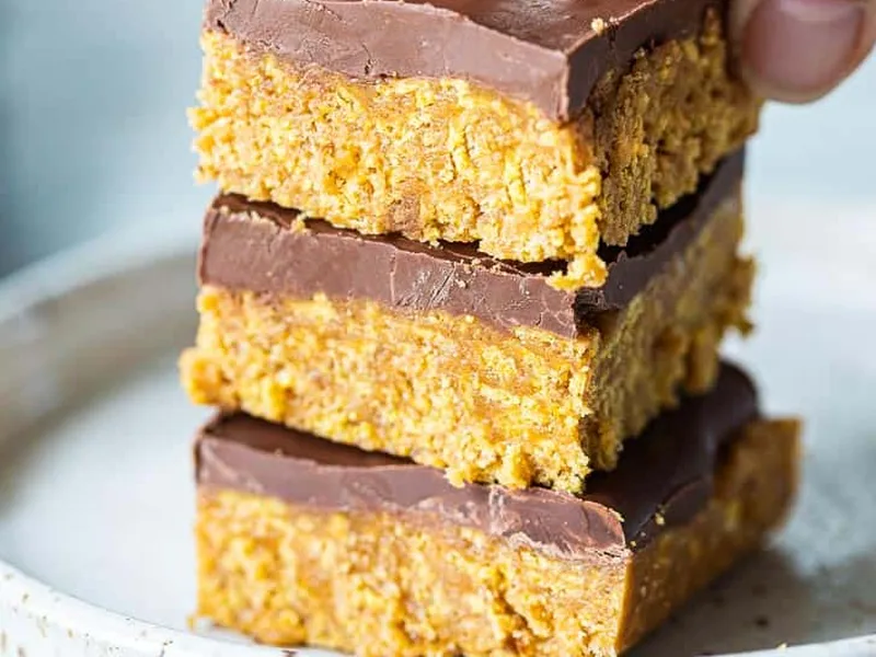 No-Bake Chex Peanut Butter Bars with Chocolate Topping