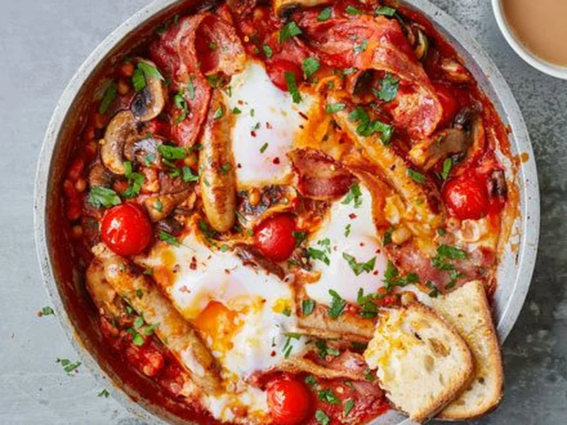 Full English Shakshuka with Eggs and Bacon