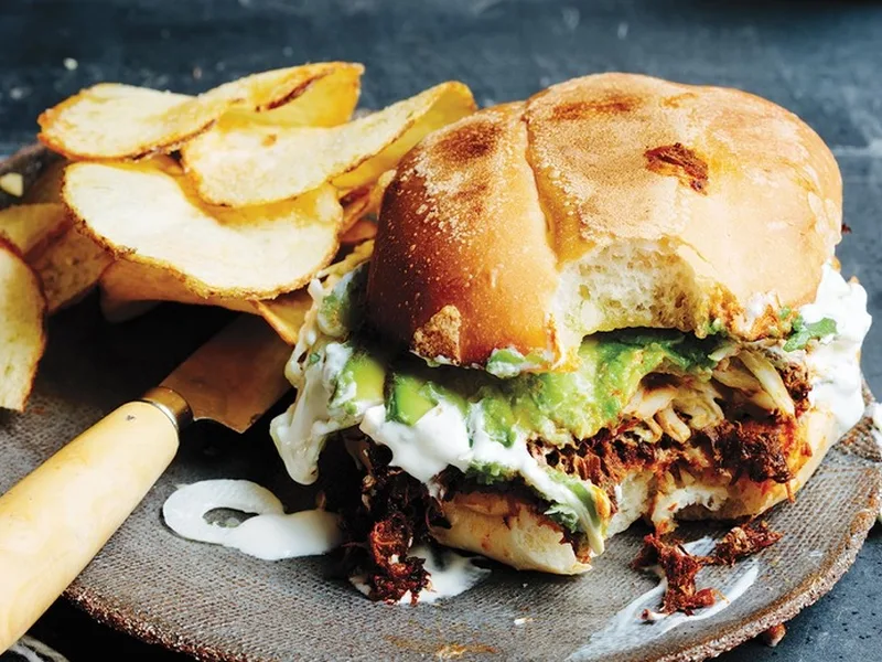 Mexican Pork Torta with Chilorio and Jalapeño Salsa