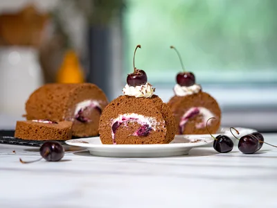 Black Forest Swiss Roll with Cherry Jam