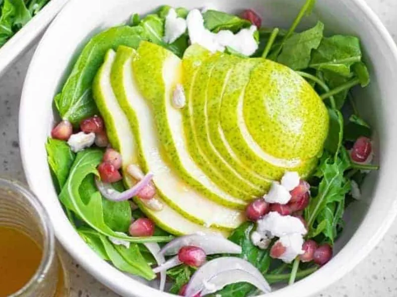 Air Fryer Roasted Pear Salad with Honey Mustard Dressing