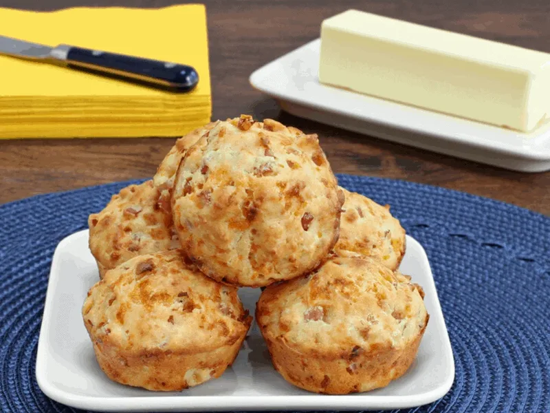 Air Fryer Basil Bacon Cheddar Cheese Savory Muffins