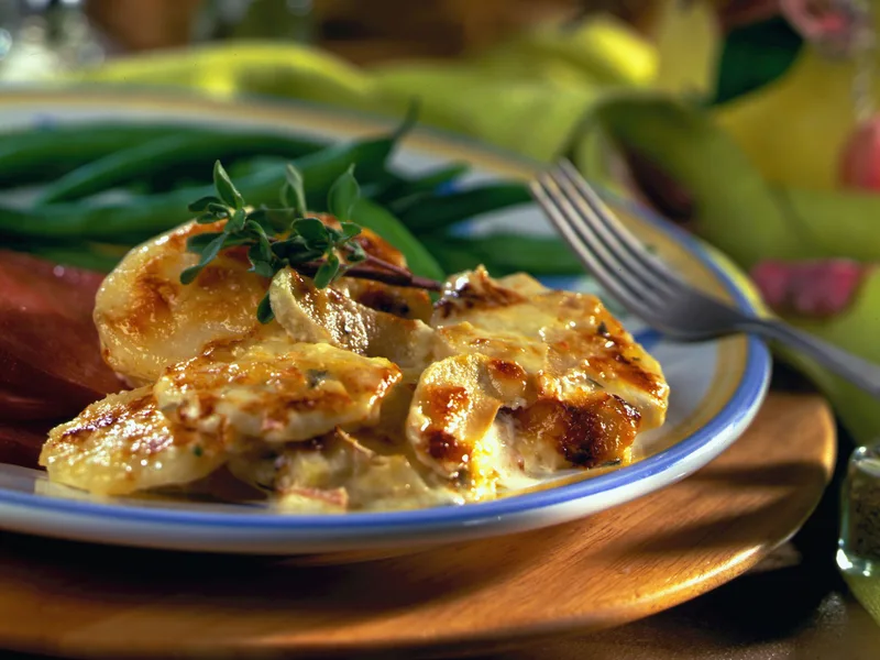 Gruyere Apple Idaho Potato Au Gratin with Fresh Marjoram