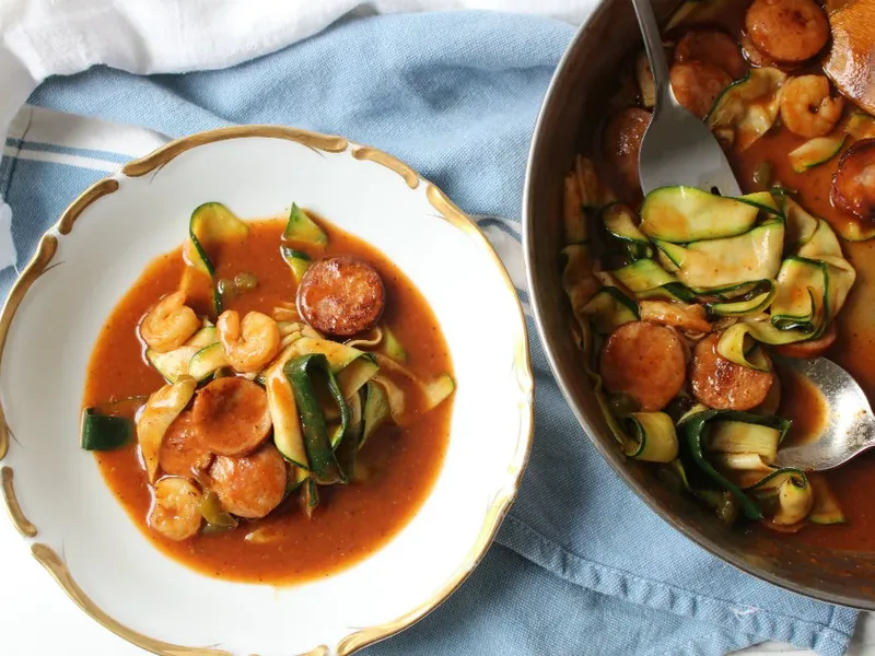 Kielbasa Shrimp Jambalaya with Zucchini Noodles