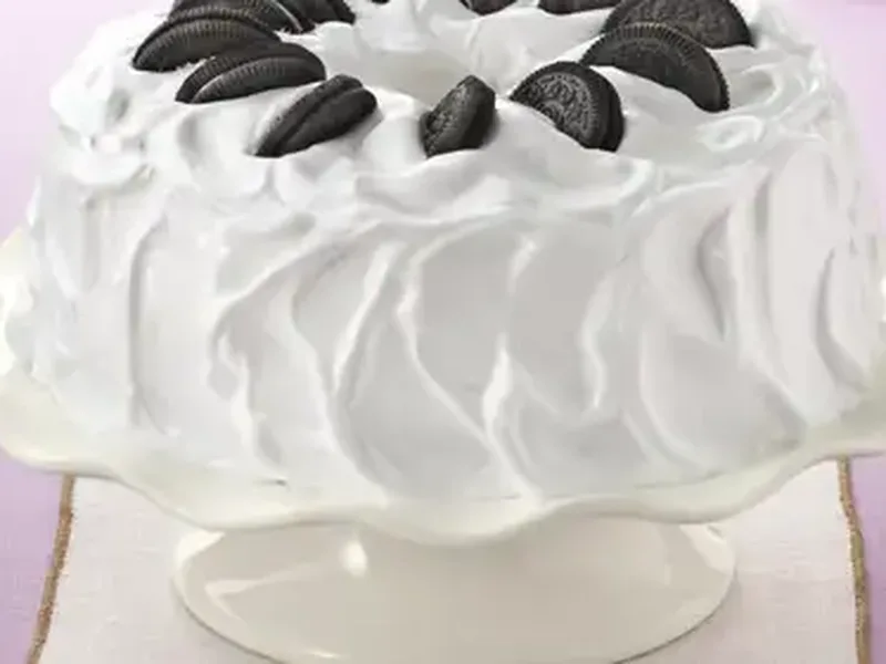 Cookies and Cream Angel Food Cake with Oreo Frosting