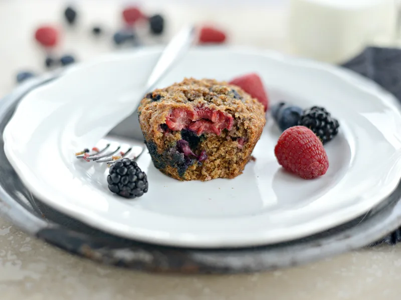 Triple-Berry Bran Muffins with Whole Wheat