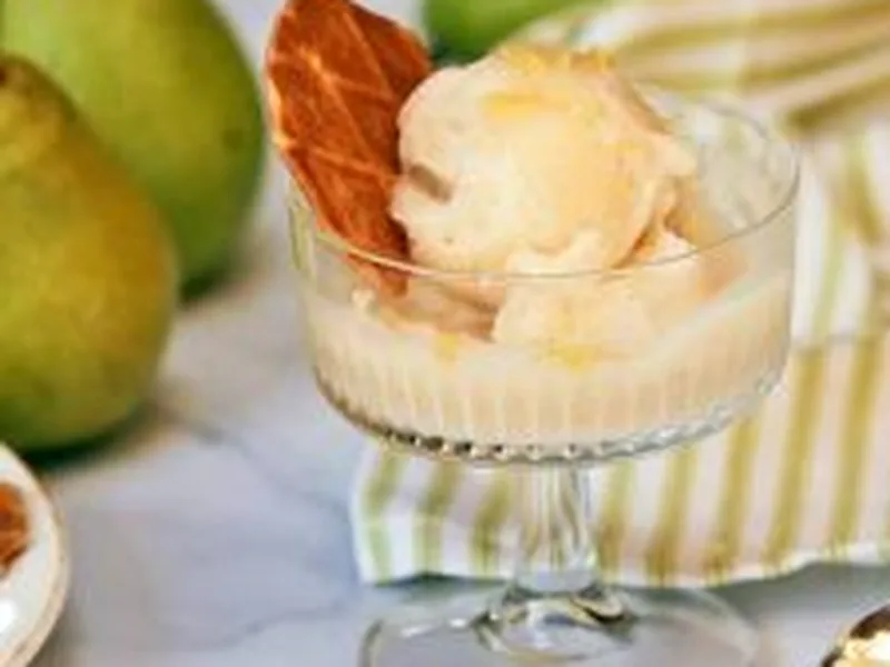 Pear Sorbet with Ginger Maple Syrup