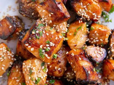 Air Fryer Salmon Bites with Sesame Garlic Marinade