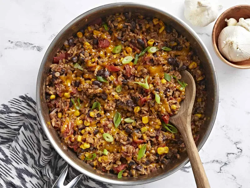 Southwest Lentils and Rice Skillet with Black Beans