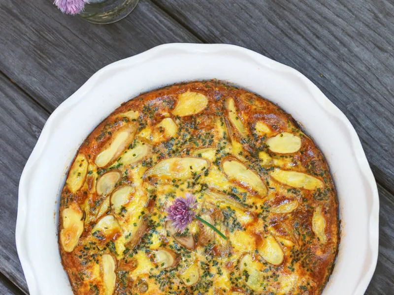 Persian Kookoo Sibzamini with Saffron and Chives