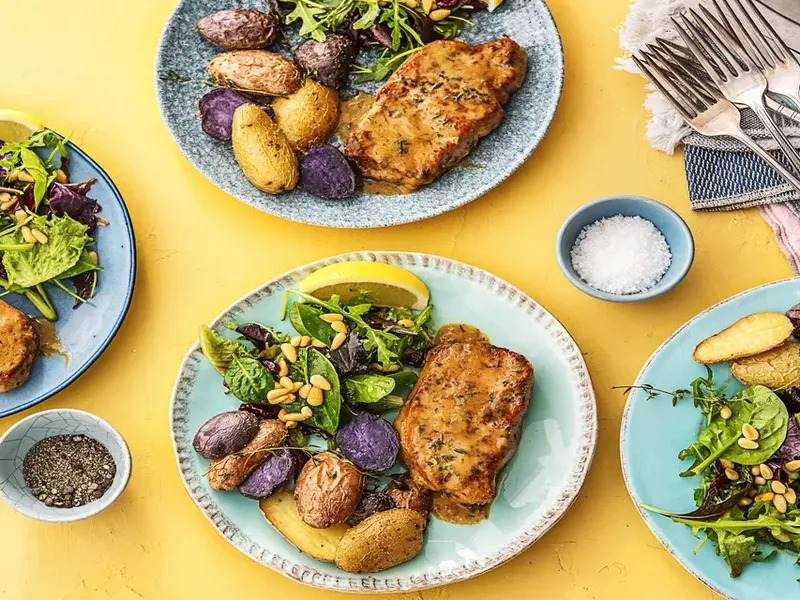 Maple Mustard Glazed Pork Chops with Roasted Potatoes