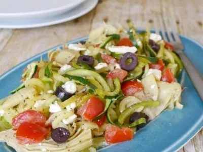 Low-Carb Greek Zoodles with Feta and Artichokes