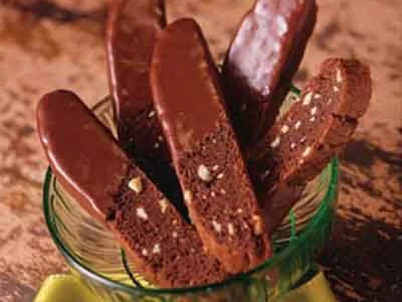 Dark Chocolate Hazelnut Biscotti with Chocolate Dip