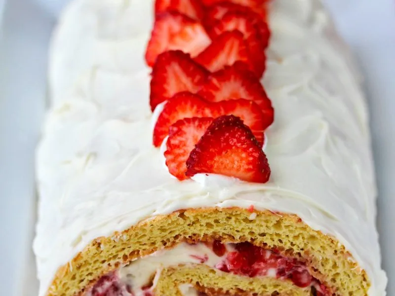 Strawberry Swiss Roll with White Chocolate Mascarpone