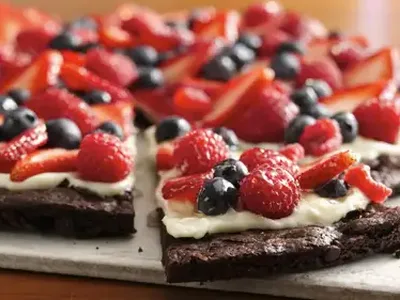 Gluten-Free Brownie Berry Dessert Pizza with Cream Cheese