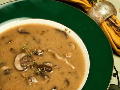 Wild Mushroom Coconut Soup with Fresh Thyme and Ghee