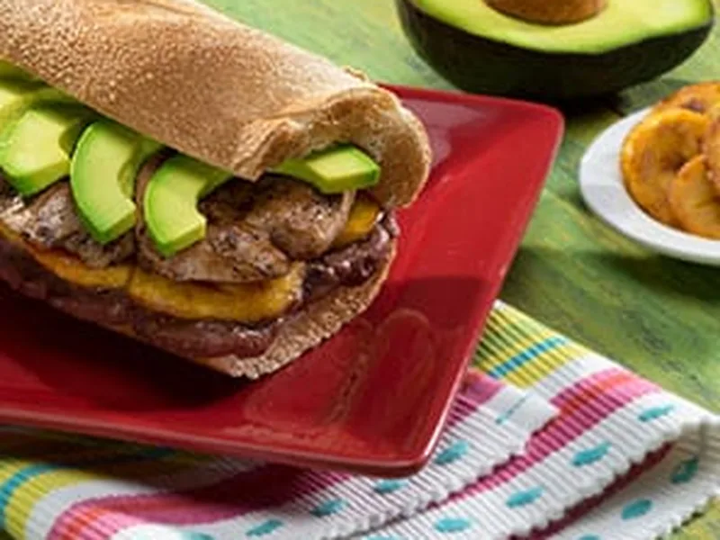 Chicken Refried Bean Plantain Avocado Torta Sandwich