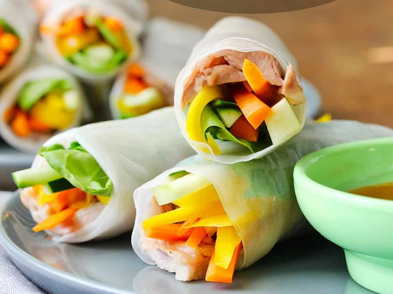 Slow Cooker Pork Spring Rolls with Spicy Plum Dipping Sauce