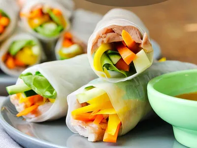 Slow Cooker Pork Spring Rolls with Spicy Plum Dipping Sauce