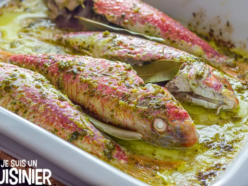 Baked Red Mullet with Garlic Parsley Sauce