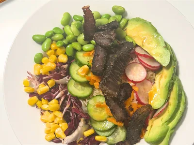 Beef Biltong Poke Bowl with Sushi Rice