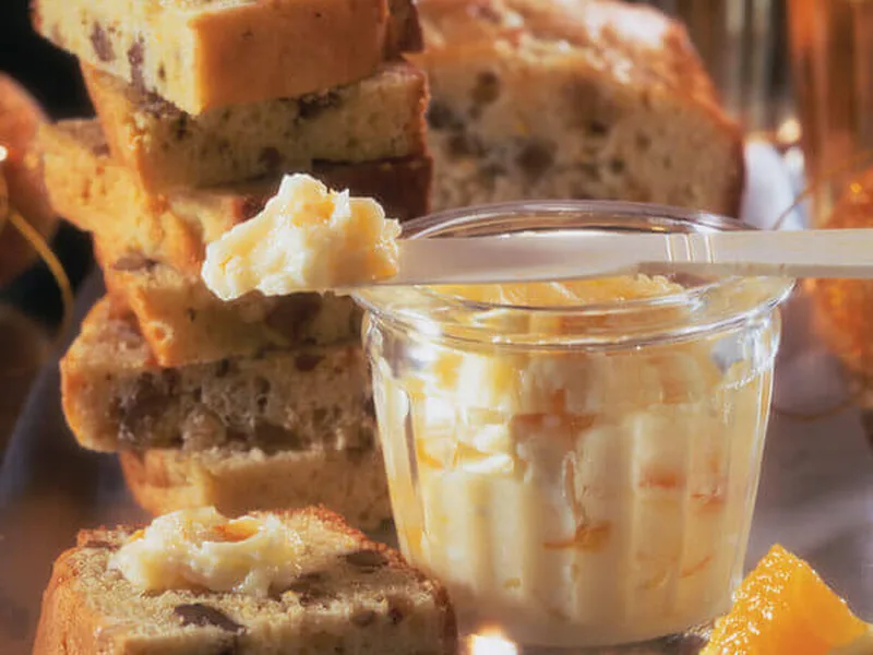 Orange Date Nut Bread with Butter and Sour Cream