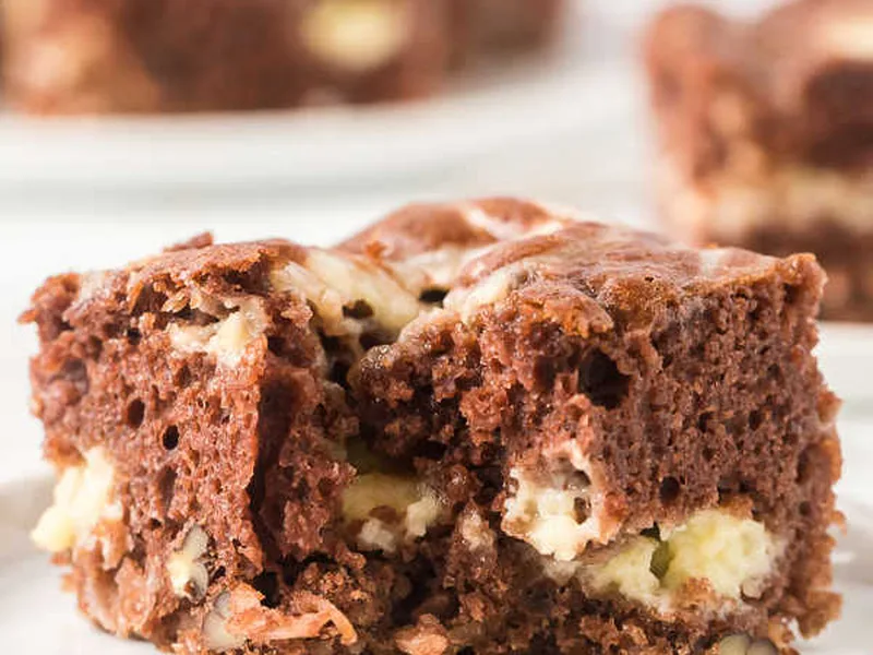 German Chocolate Cake Cheesecake Bars with Pecans and Coconut