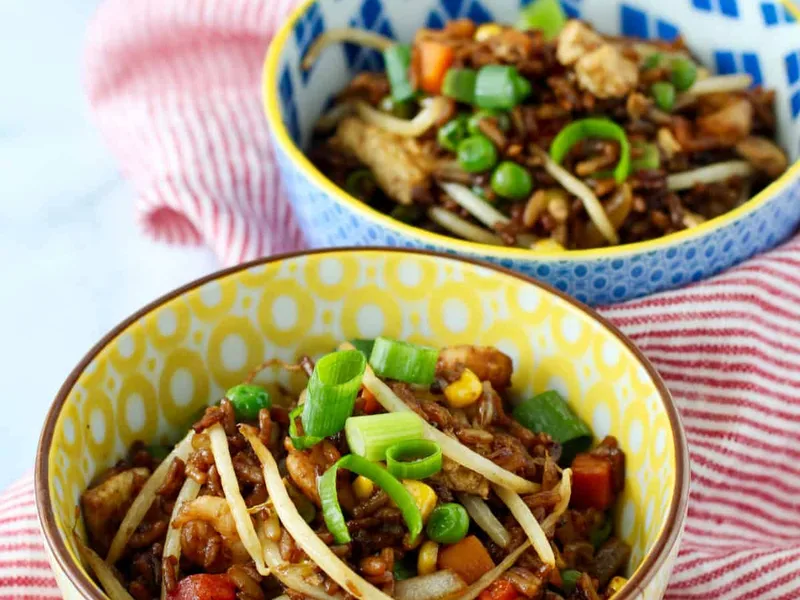 Chinese Cuban Fried Rice with Shrimp and Mixed Vegetables