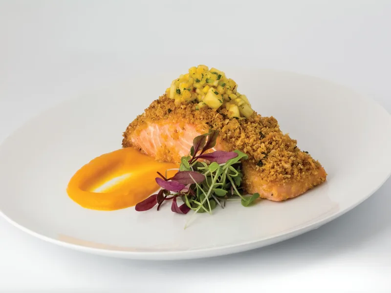 Herb Cashew-Crusted Salmon with Butternut Squash Puree