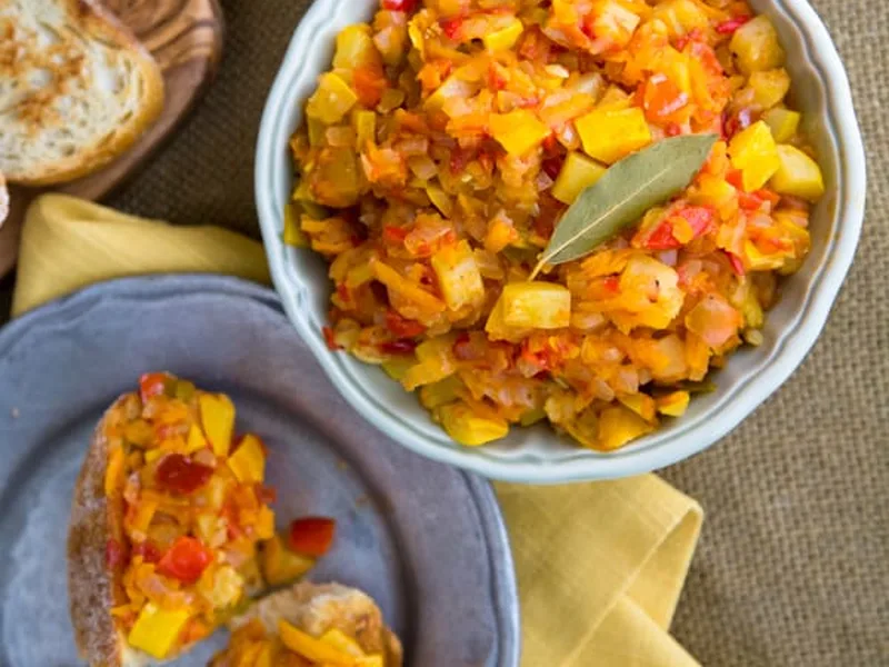 Braised Mediterranean Vegetables on Crusty Bread