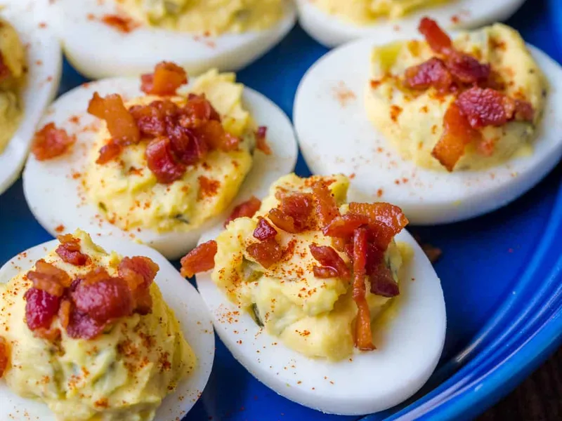Classic Bacon Deviled Eggs with Dill Pickle Juice