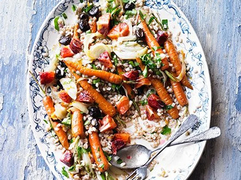 Roasted Carrot Spelt Salad with Blood Orange