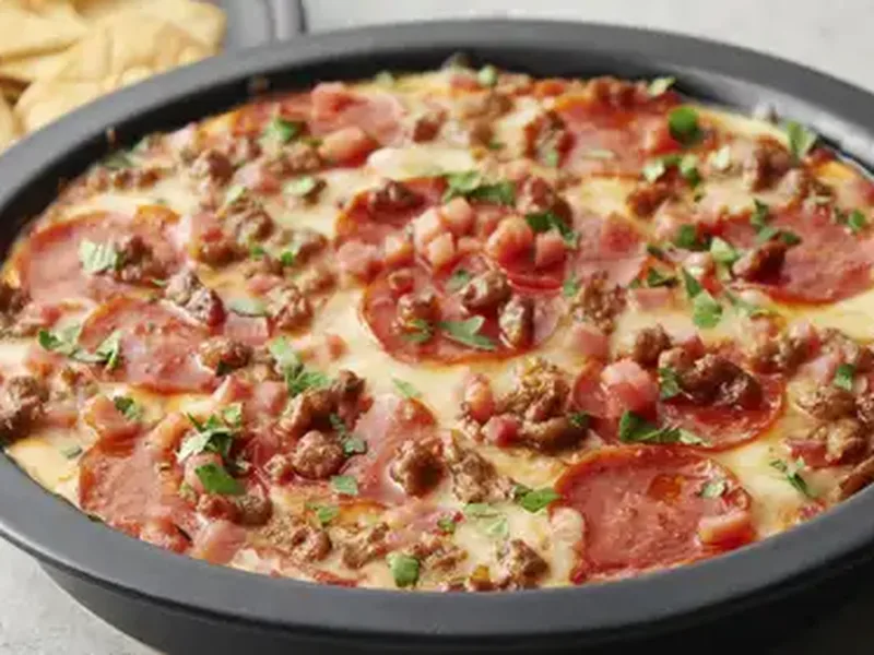 Extreme Meat Pizza Dip with Sausage, Pepperoni, and Ham