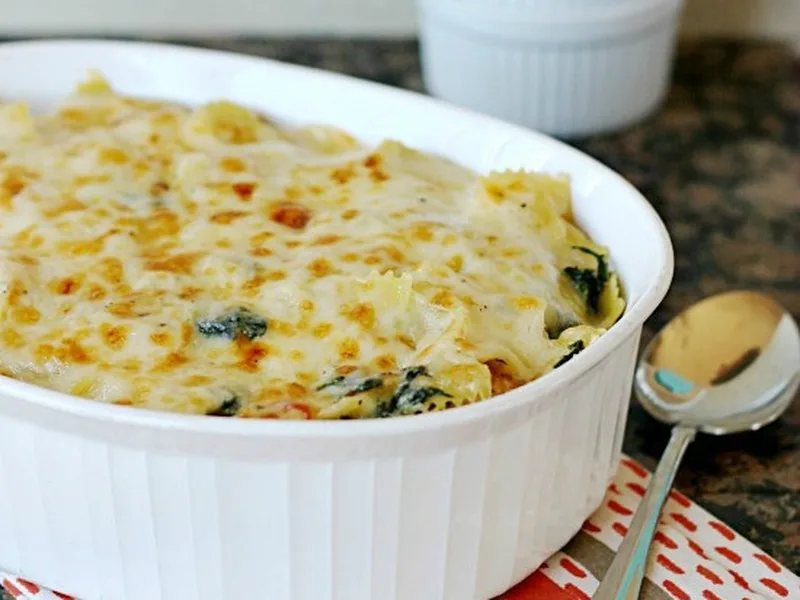 Spinach Artichoke Chicken Pasta Bake
