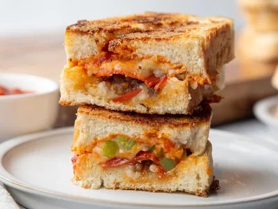 Supreme Pizza Grilled Cheese with Sausage