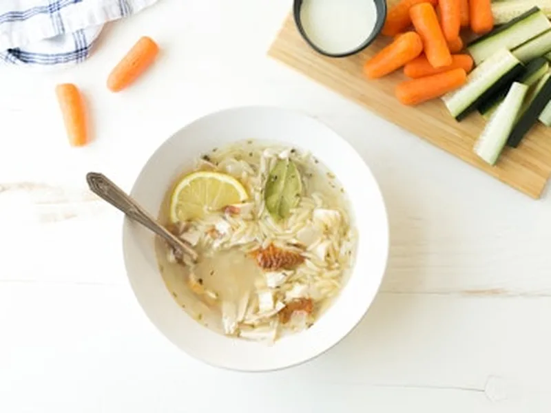 Quick Lemon Chicken Soup with Mushrooms and Vegetables