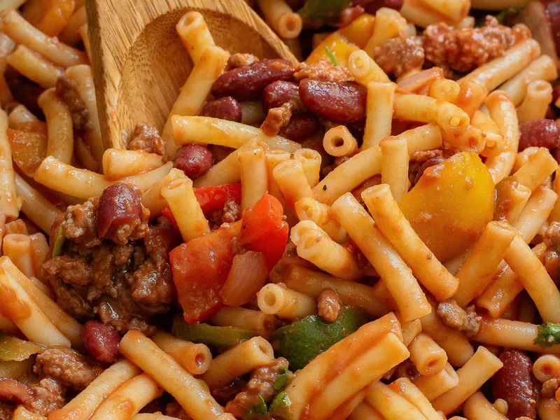 Tex Mex Stovetop Pasta with Ground Beef and Kidney Beans
