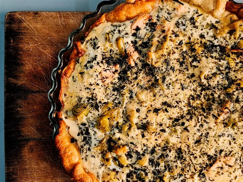 Salmon Laverbread Quiche with Smoked Cheese