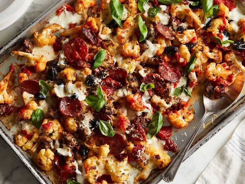 Cauliflower Pizza Casserole - Low Carb Baked Italian Dish