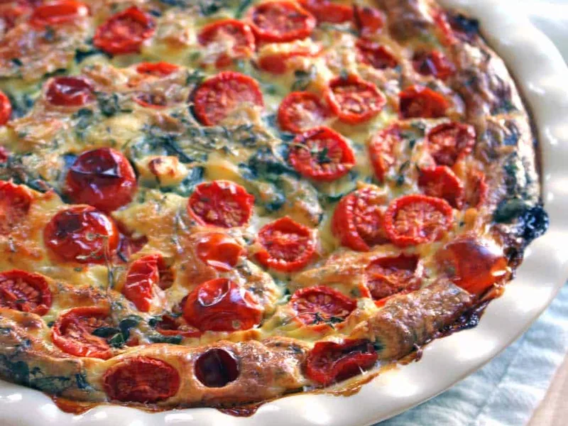 Crustless Spinach Feta Quiche with Cherry Tomatoes