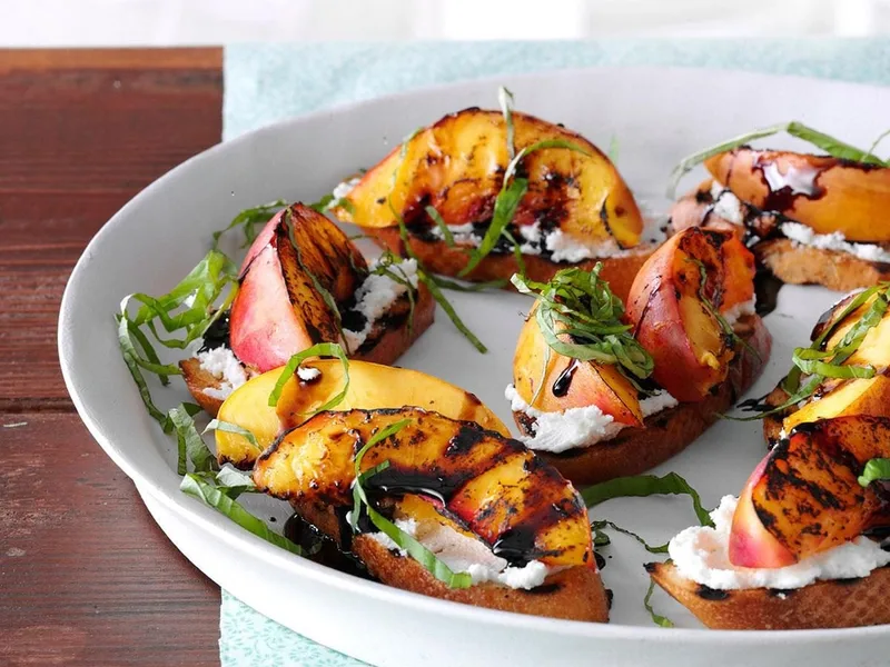 Grilled Nectarine Goat Cheese Crostini with Balsamic Glaze