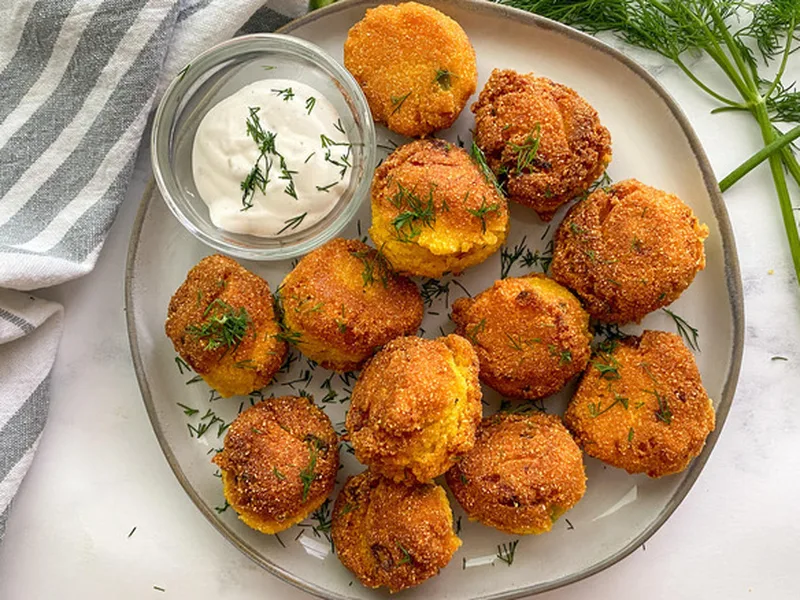 Crispy Fluffy Cornmeal Hush Puppies with Jalapeño and Onion