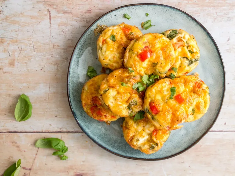 Keto Red Pepper Mozzarella Basil Egg Muffins