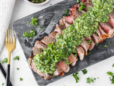 Simple Grilled Steak with Fresh Herb Chimichurri