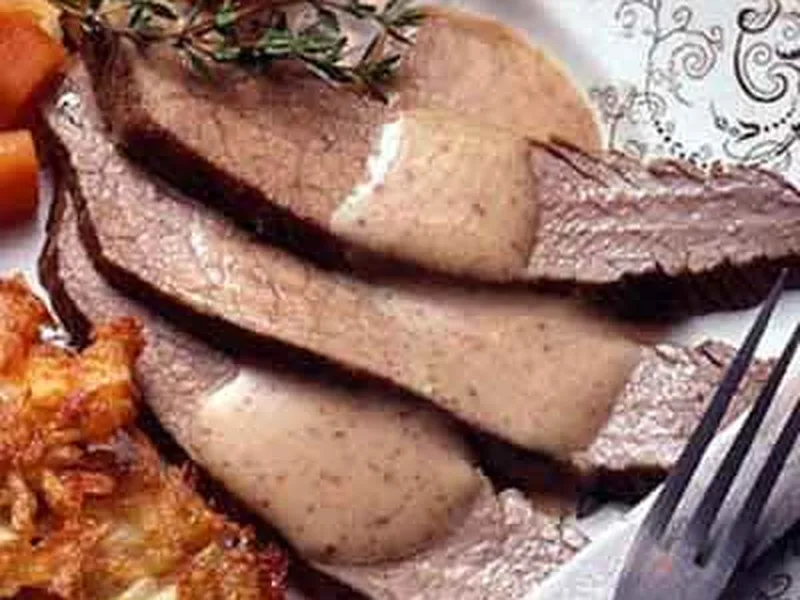 Slow-Braised Brisket with Stone-Ground Mustard Cream Sauce