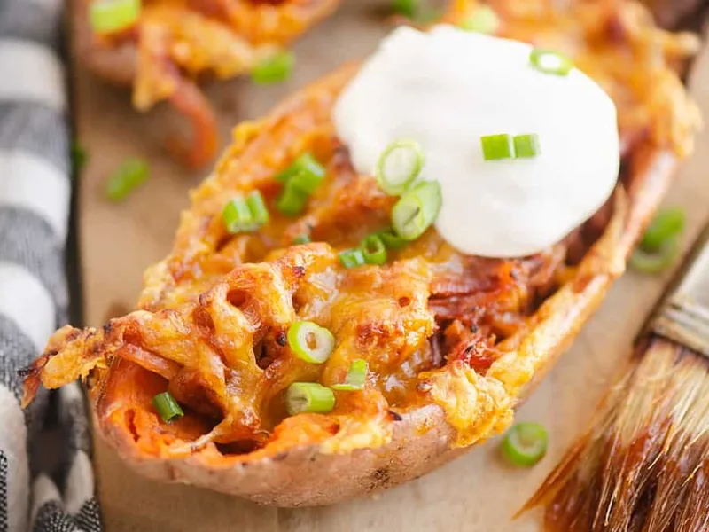 Air Fryer BBQ Pork Sweet Potato Skins