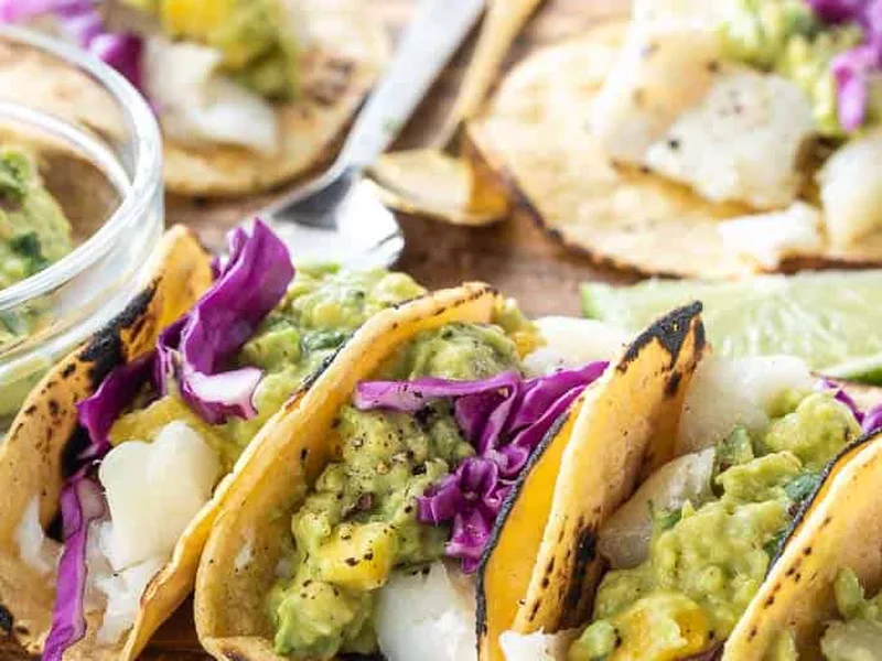 Baked Cod Tacos with Mango Avocado Guacamole