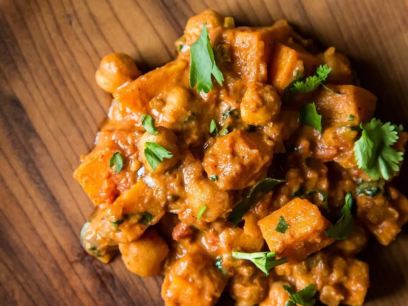 Sweet Potato Chana Masala with Greek Yogurt