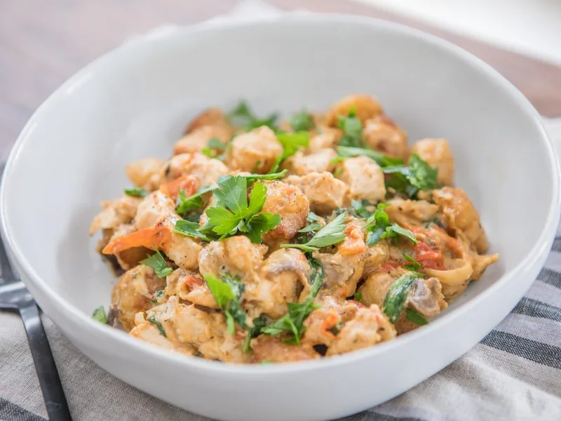 Creamy Chicken with Cauliflower Gnocchi and Mushrooms