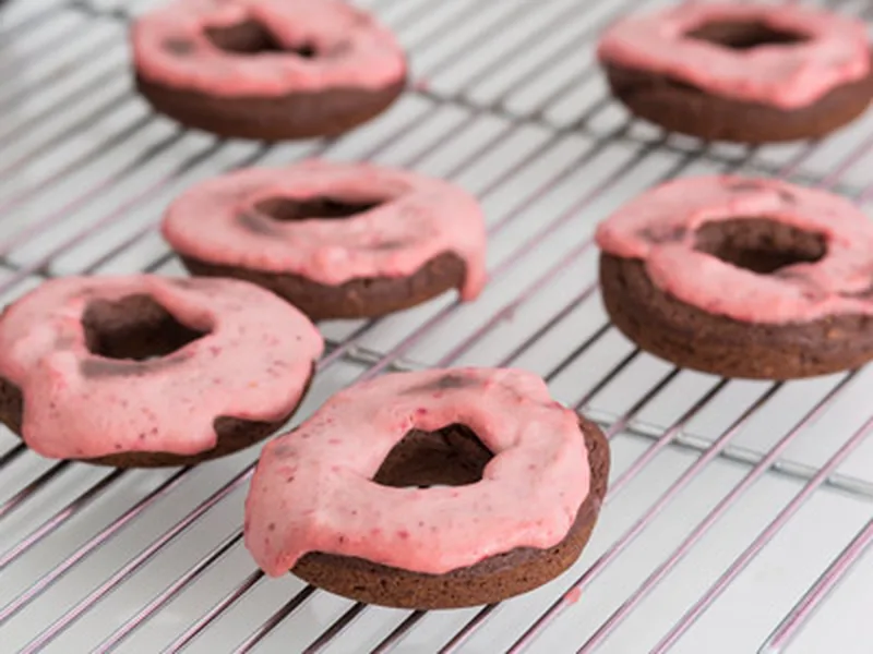 Gluten-Free Chocolate Potato Cake Doughnuts with Pink Frosting